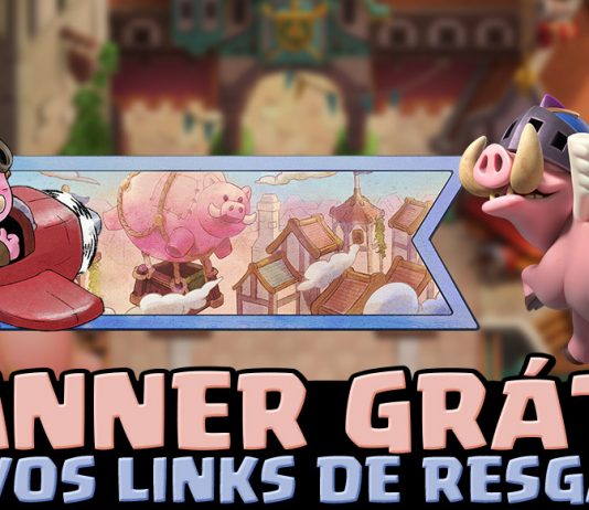 Banner Grátis dos Porcos Voadores no Clash Royale: 🐽✈️ Resgate Agora! Banner do Balão de Ar Quente Grátis + Porco Piloto nom Clash Royale