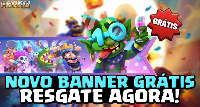 Banner Exclusivo de 10 Anos do Clash Royale Novo Banner de 10º Aniversário GRÁTIS no Clash Royale!