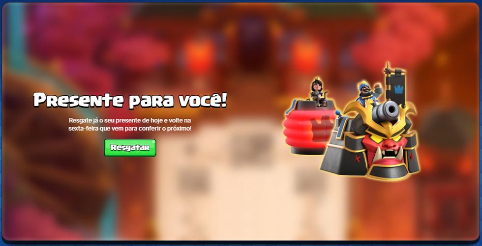 Resgate da skin de torre Santuário Samurai na Supercell Store Resgate da skin de torre Santuário Samurai no Clash Royale