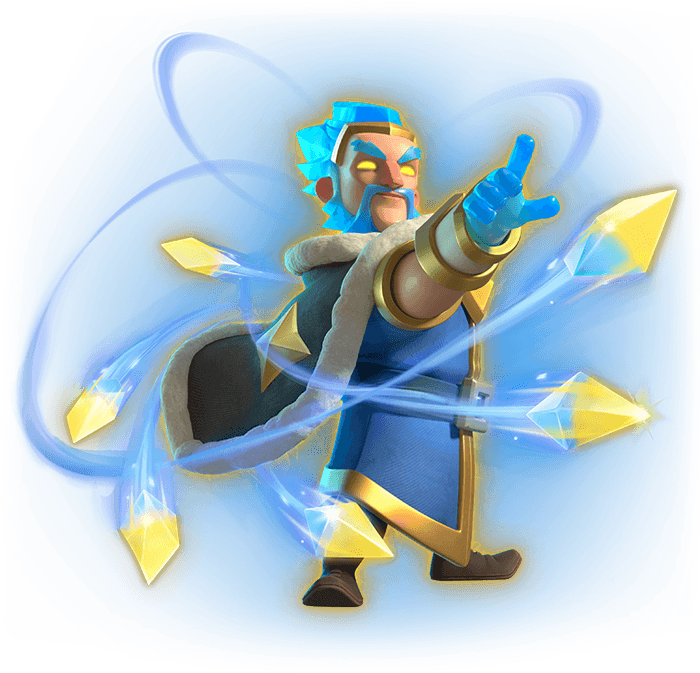 Mago de Gelo Heroico no Clash Royale Ilustração do Mago de Gelo Heroico no Clash Royale