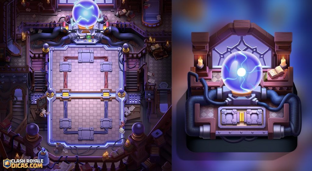 Arena Shocktober da Temporada 88 de Clash Royale com temática de eletricidade